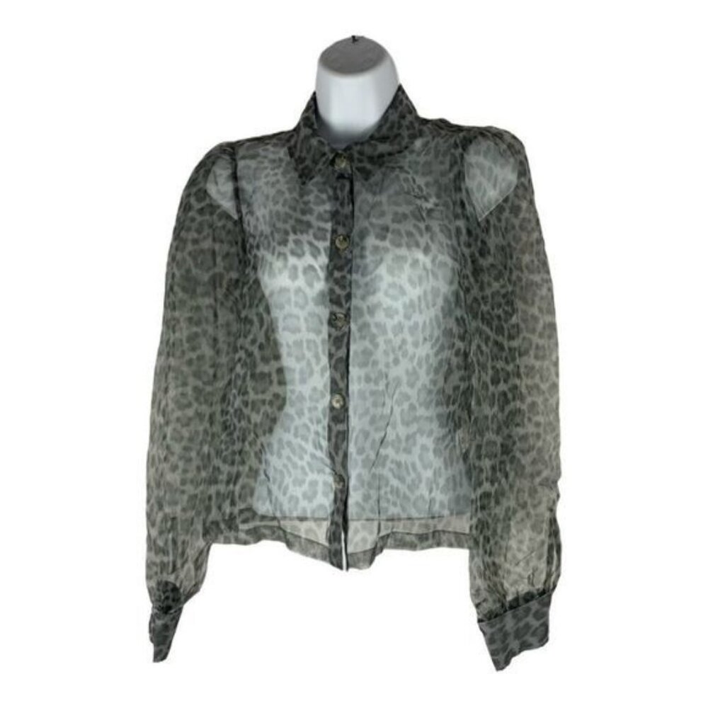 Zara Sheer Leopard Print Button-Up Blouse Size Sm… - image 1